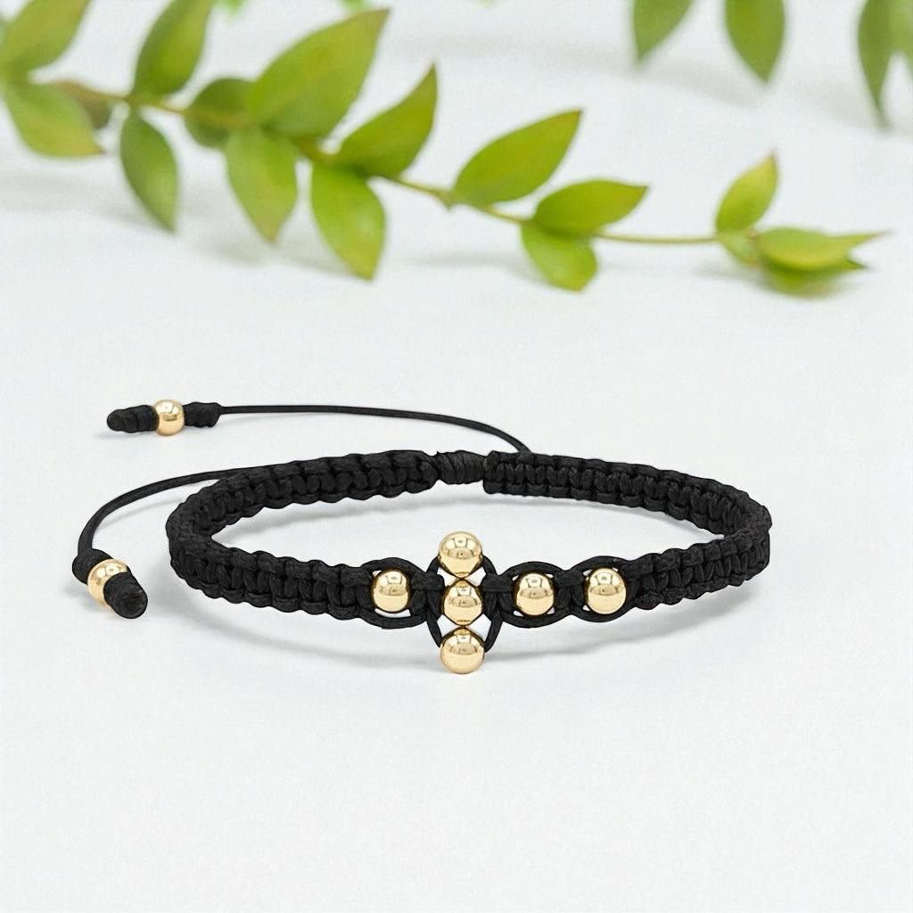 Pulsera en Pareja Cruz con Balines Lisos 4 mm – Oro Laminado 18K