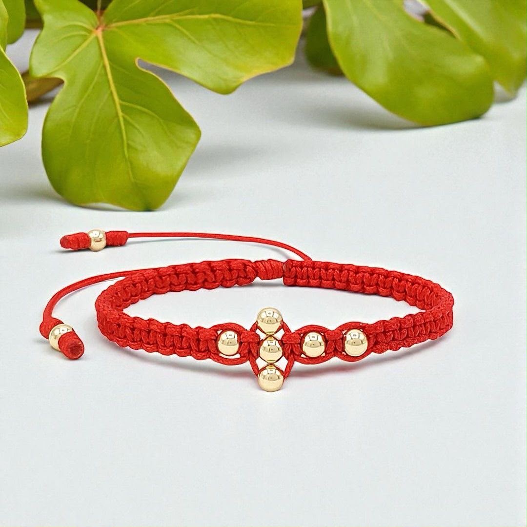 Pulsera en Pareja Cruz con Balines Lisos 4 mm – Oro Laminado 18K